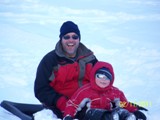Duncan and Daddy come to a sudden stop in the powder and get covered in snow.